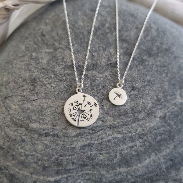 Sterling Dandelion Necklace Set, Mother Necklace, Daughter Necklace, Mother, Child, Mothers Day, Gift, Necklace Set, Silver FLower Necklace