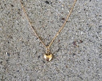 Tiny Gold Puffed Heart Necklace, Heart Necklace, Tiny Heart, Gold Heart Necklace, Gold Fill