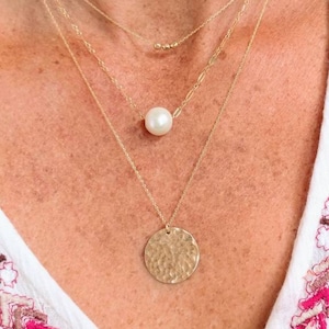 Gold Circle Necklace, 14k Gold Filled, Medium, Hammered Circle, Gold Coin Necklace, Layering Necklace, Gold Fill, Gold Necklace, Gold Disk