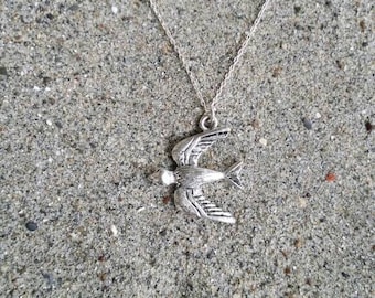 Vogel-Halskette, Vogel-Anhänger, Silber Vogel-Halskette, Spatz, Rotkehlchen