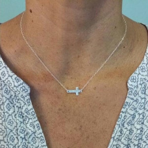 Small Sterling Hammered Cross Necklace, Sterling Silver, Hammered Cross, Silver Cross, Sideways Cross