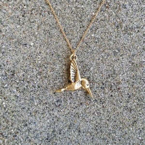 Gold Hummingbird Necklace, Bird Pendant, Gold Bird Necklace, Hummingbird, Nature, Bird, Gold Necklace