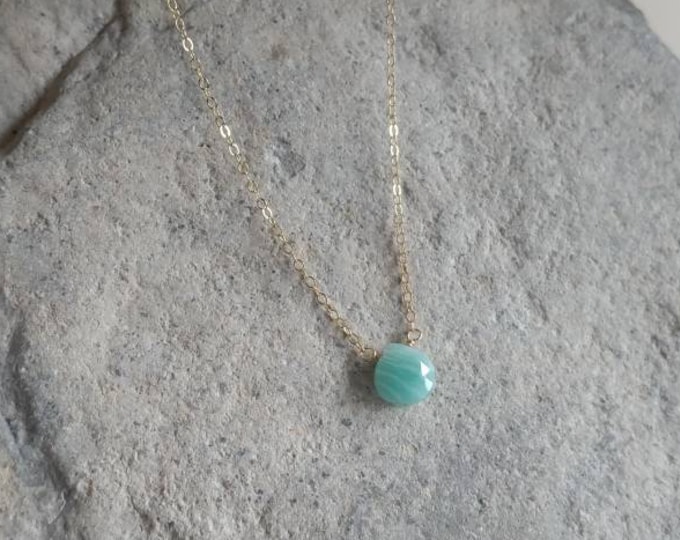 Tiny Gemstone Necklace, Amazonite, Layering Necklace, Simple Necklace, Gemstone Jewelry, Dainty Necklace, Gold, Silver, Every Day Necklace