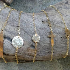 Gold Bracelet, Layering Bracelet, Tiny Bracelet, Hammered,Gold, Bar, Heart, Circle, Cross, Hammered Bracelet, Tiny Gold Bracelet