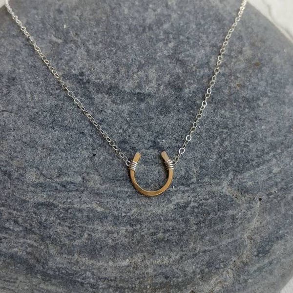 Tiny Horse Shoe Necklace, Gold, or, Sterling Silver, or, Mixed Metal, Gold necklace, silver necklace, dainty, horse shoe necklace, horseshoe