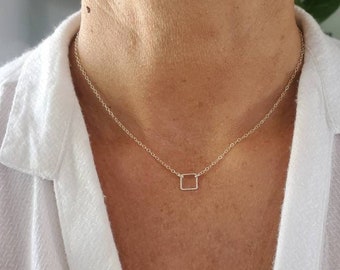 Teenie Tiny Silver necklace, Tiny Square, Sterling Silver, tiny necklace, tiny charm necklace, Dainty, Tiny Silver Necklace, Everday