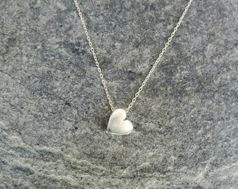Tiny Sterling Silver Heart Necklace, Heart Necklace, Silver Heart Necklace, Heart Bead, Sterling Silver, Dainty Heart, Tiny Heart