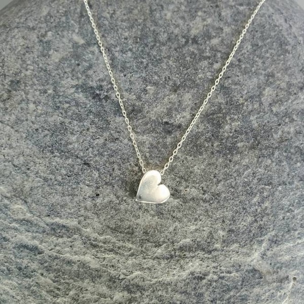 Tiny Sterling Silver Heart Necklace, Heart Necklace, Silver Heart Necklace, Heart Bead, Sterling Silver, Dainty Heart, Tiny Heart