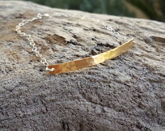 Pulsera de metal mixto, oro y plata, pulsera pequeña, martillada, pulsera martillada, pequeña, pulsera de oro, pulsera de plata