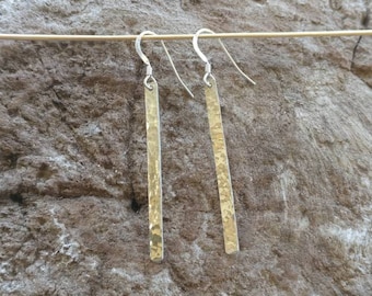 Long Hammered Bar Earrings, Silver Bar Earrings, Simple Earrings, Bar Earrings, Dangle Earrings, Sterling Silver, Long Earrings 1.5"