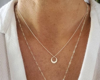 Tiny sterling silver necklace, hammered Circle, layering necklace, sterling silver, tiny silver necklace, tiny charm necklace