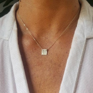 Tiny Silver Square Necklace, Hammered, Sterling Silver, tiny necklace, Square, necklace, Dainty, Tiny Silver Necklace, Minimalist Necklace