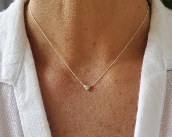 Tiny Sterling Silver Heart Necklace, Heart Necklace, Silver Heart Necklace, Heart Bead, Sterling Silver, Dainty, Heart, Delicate, Necklace