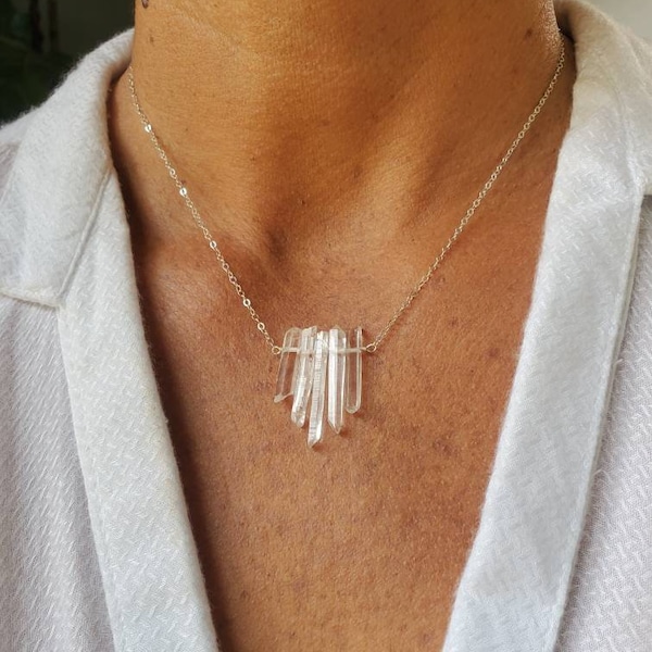 Raw Quartz Crystal necklace, gold fill chain, or, Sterling Silver, Raw Quartz, Mongolian Crystal, Crystal Quartz Necklace, Quartz Necklace