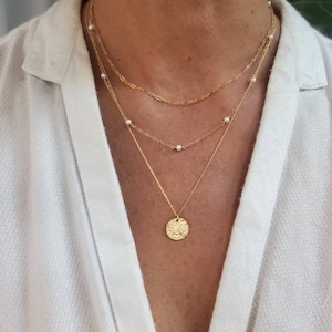 Dainty Layered Necklace Set Set of 3 Gold Silver Pearl