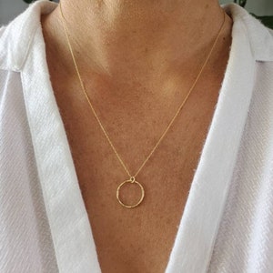 Small Gold Necklace, Circle Pendant, Hammered Circle, Gold Necklace, Gold Fill, Dainty Necklace, Open Circle Gold Fill