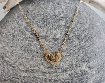 Small gold necklace, hammered heart, layering necklace, 14k gold fill, dainty gold necklace, tiny heart, heart necklace, gold heart necklace