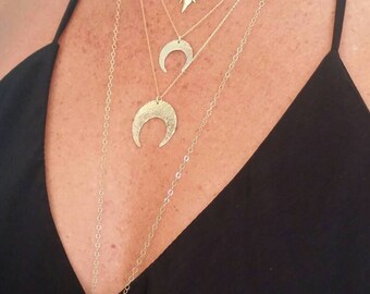 Large Gold Moon Necklace, Crescent Moon, Gold Necklace, Gold Moon, Hammered, Moon Necklace, Chunky Necklace