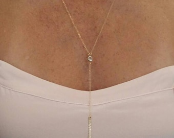 Elegant Y Necklace, Swarovski, Simple Necklace, Layering Necklace, Long,  Dressy Necklace, Y Necklace, Gold, Silver