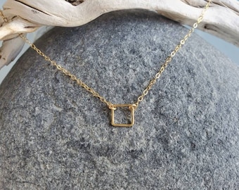 Teenie Tiny Gold necklace, Tiny Square, layering necklace, gold fill, tiny necklace, tiny charm necklace, Dainty, Tiny Gold Necklace