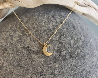 Tiny Gold Moon Necklace, 14k Gold Fill, Crescent Moon, Gold Necklace, Gold Moon, Hammered, Dainty Necklace, Gold Moon Necklace, Delicate