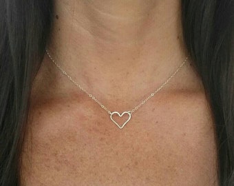 Silver Heart Necklace, Sterling Silver, Open Heart, Dainty Heart Necklace, Small Heart, Sterling Silver Heart, Hammered Heart, Silver Heart