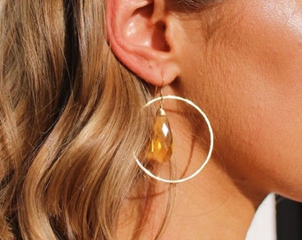 Gemstone Earrings, Citrine, 14k Gold Fill, Sterling Silver, Hoop Earrings, Silver, Gold Earrings, Citrine Earrings
