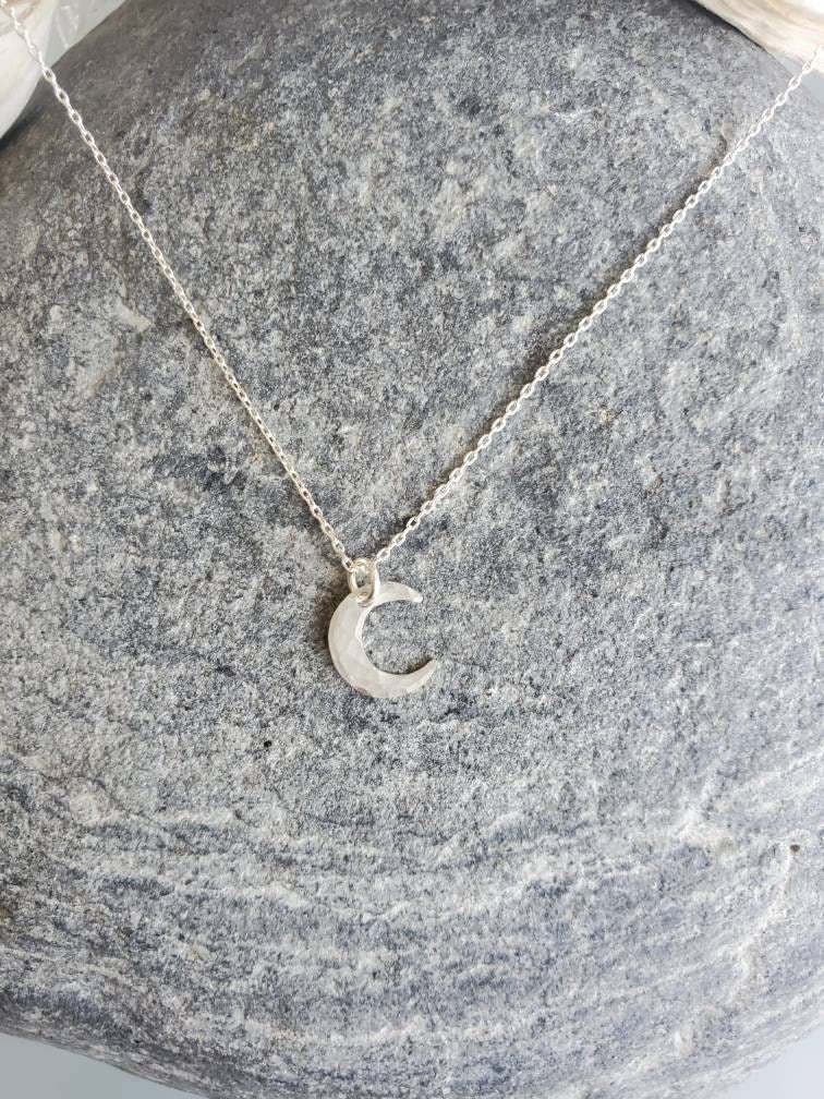 Tiny Sterling Moon Necklace Crescent 