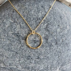 Small Gold Necklace, Circle Pendant, Hammered Circle, Gold Necklace, Gold Fill, Dainty Necklace, Open Circle image 2