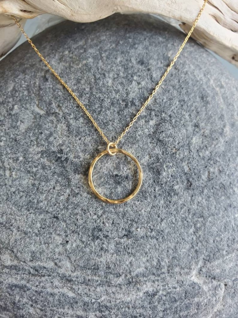 Small Gold Necklace, Circle Pendant, Hammered Circle, Gold Necklace, Gold Fill, Dainty Necklace, Open Circle image 2