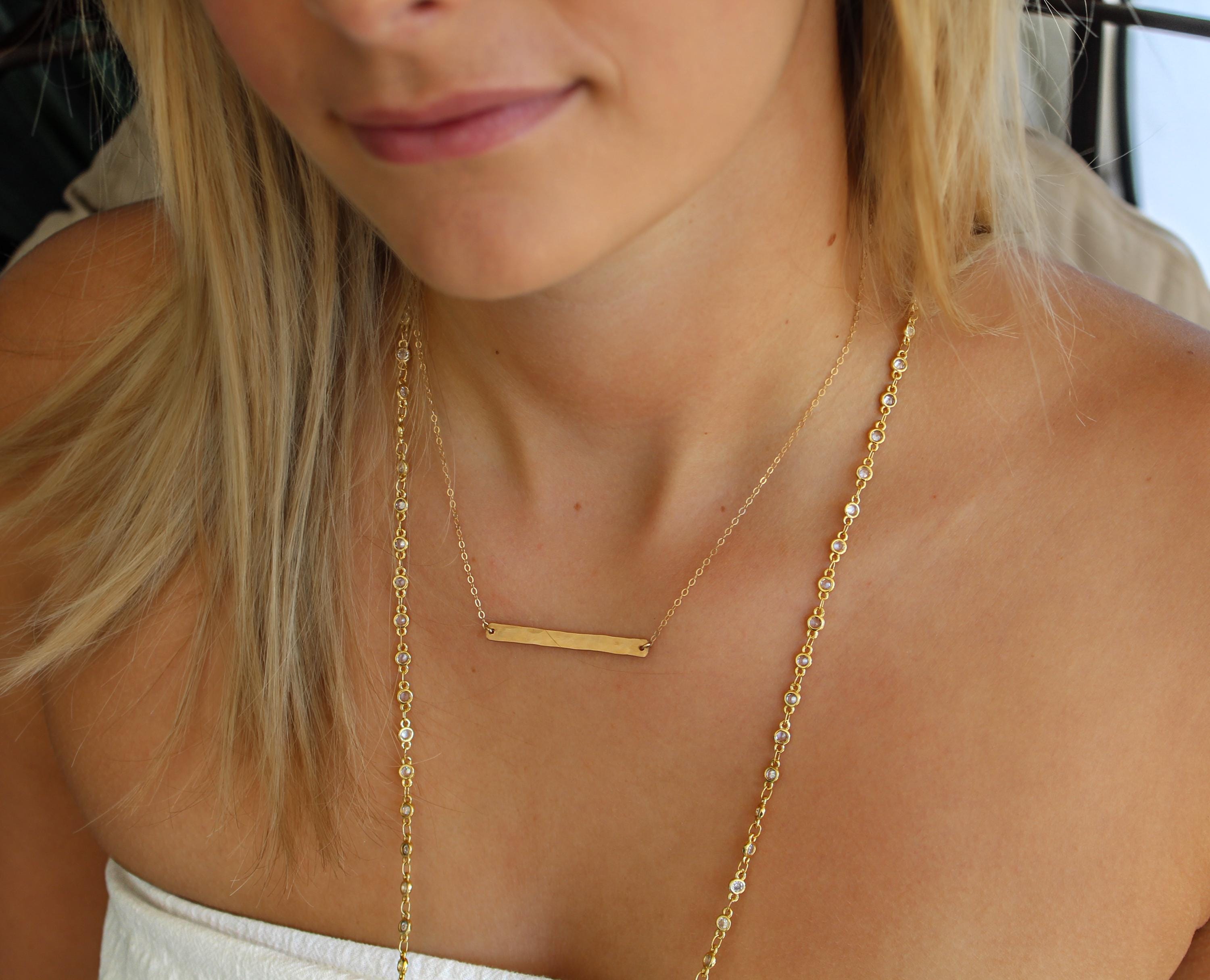 Channel Chain CZ Necklace, Bezel Crystal, Channel Chain, 4mm Bezel, Faceted, Crystal ...