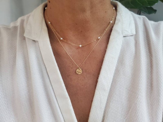 Double Necklace Set Set of 2 Pearl Gold Silver Two Necklaces