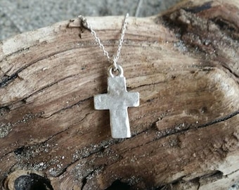 Cross Necklace, Rustic Cross, Silver Cross, Pendant, Chunky Cross