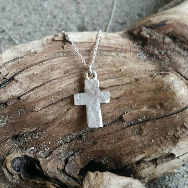 Cross Necklace, Rustic Cross, Silver Cross, Pendant, Chunky Cross