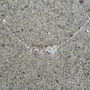 Silver Triple Heart Necklace, Tiny Heart Pendant, Monogram Necklace, Silver Heart Necklace, Mothers necklace