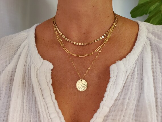 Layered Necklace Set Set of 3 14k Gold 
