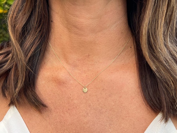 Teenie Tiny Gold Disk Necklace Hammered Circle Layering Necklace Gold Fill Tiny Gold Necklace Dainty Everyday Necklace Minimalist Etsy