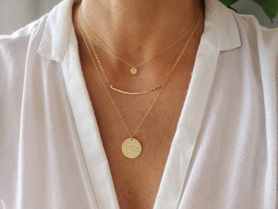 3 Gold Chain Layering Necklaces in One Necklace. Plain Gold Chain