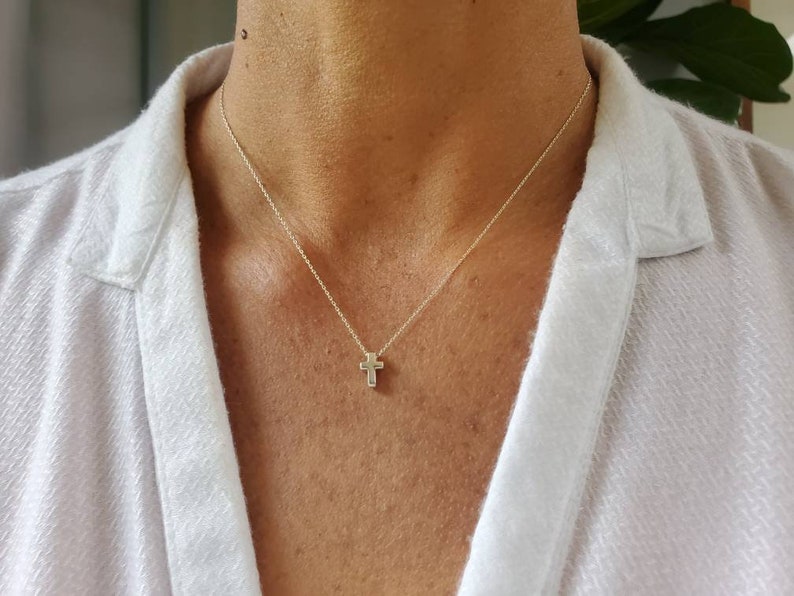Tiny Sterling Cross Necklace, Sterling Silver, Cross Necklace, Silver Cross, Cross Pendant, Cross Bead, Silver Cross Necklace, Dainty, Tiny image 2
