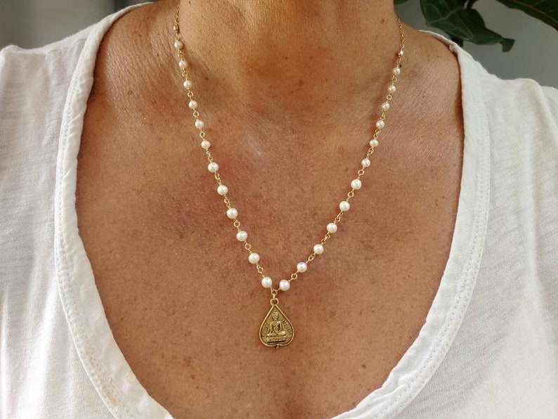 Buddha Necklace Set, Set of 3, Pearl, Gold, Silver, Three Necklaces, Layering Necklaces, Necklace Set, Layered, Delicate, Dainty, Minimalist image 5