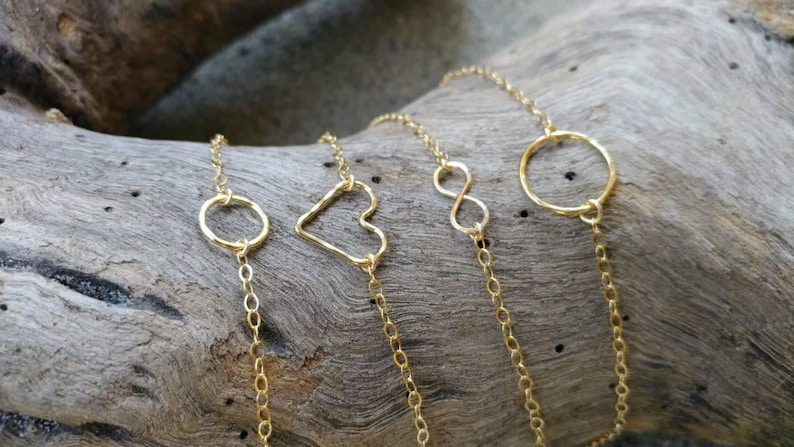 Gold Bracelet, Layering Bracelet, Tiny Bracelet, Hammered,Gold, Heart, Circle, Infinity, Hammered Bracelet, Tiny Gold Bracelet, Dainty image 4