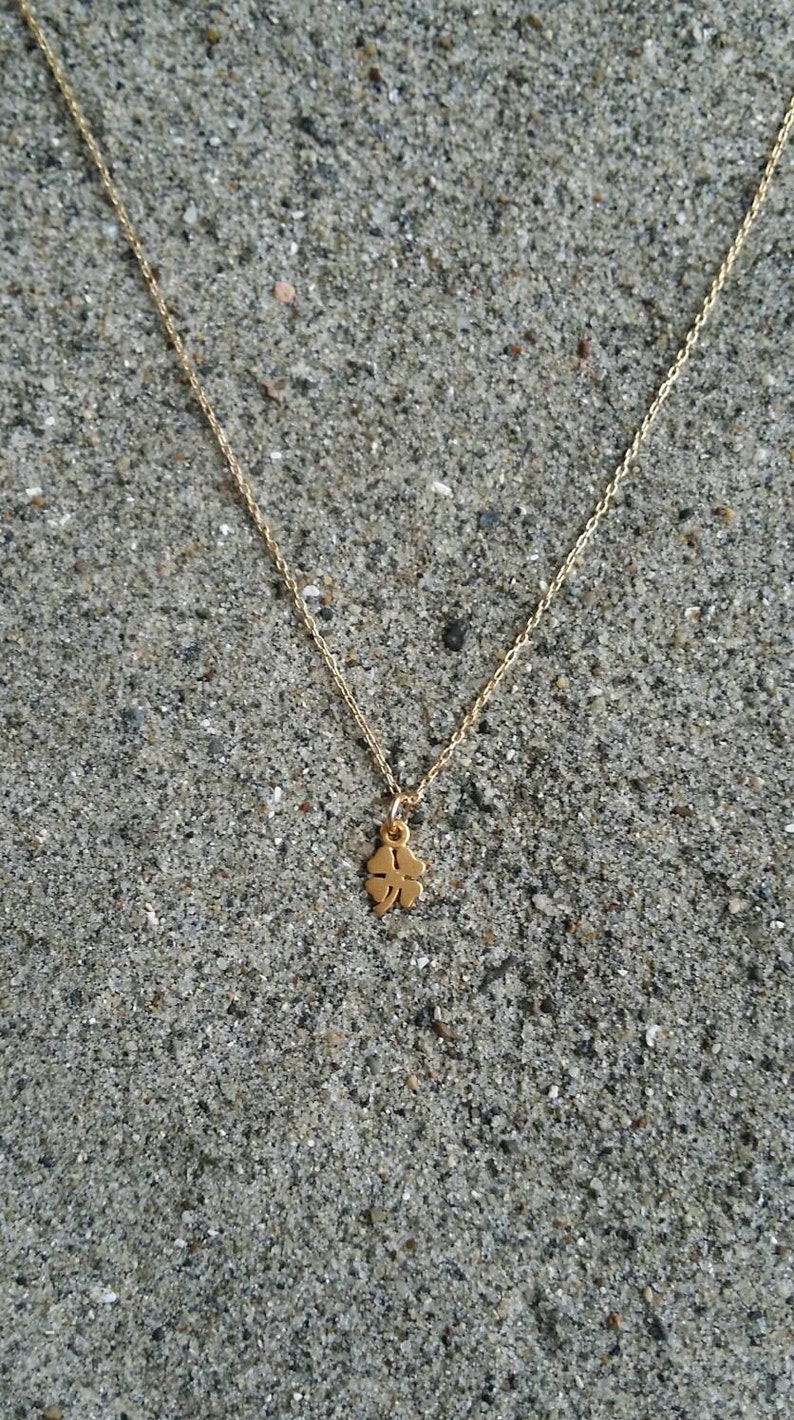 Tiny gold shamrock necklace, gold clover, small gold necklace, shamrock pendant, 4 leaf clover necklace image 5