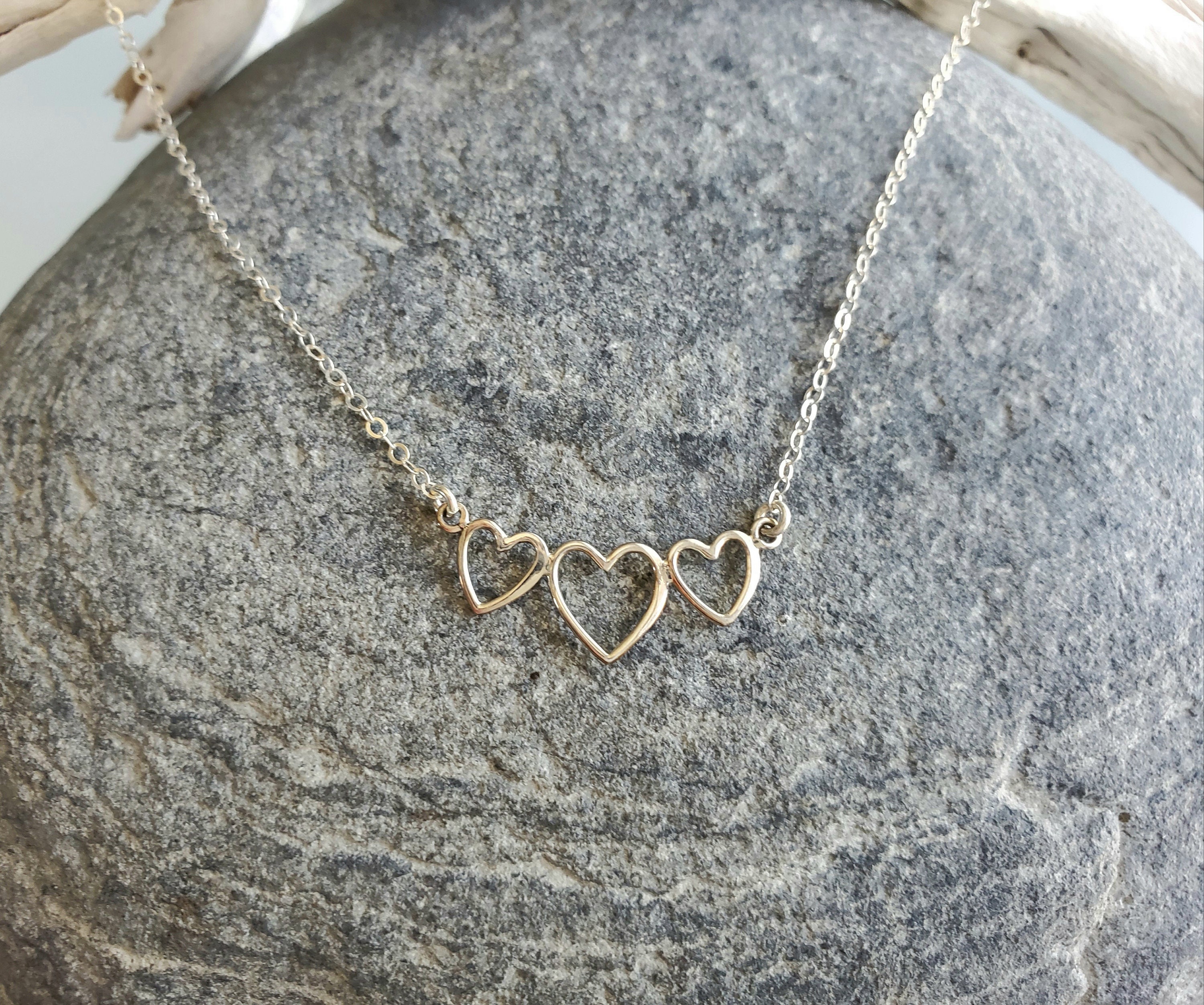 Three heart necklace sterling silver deals