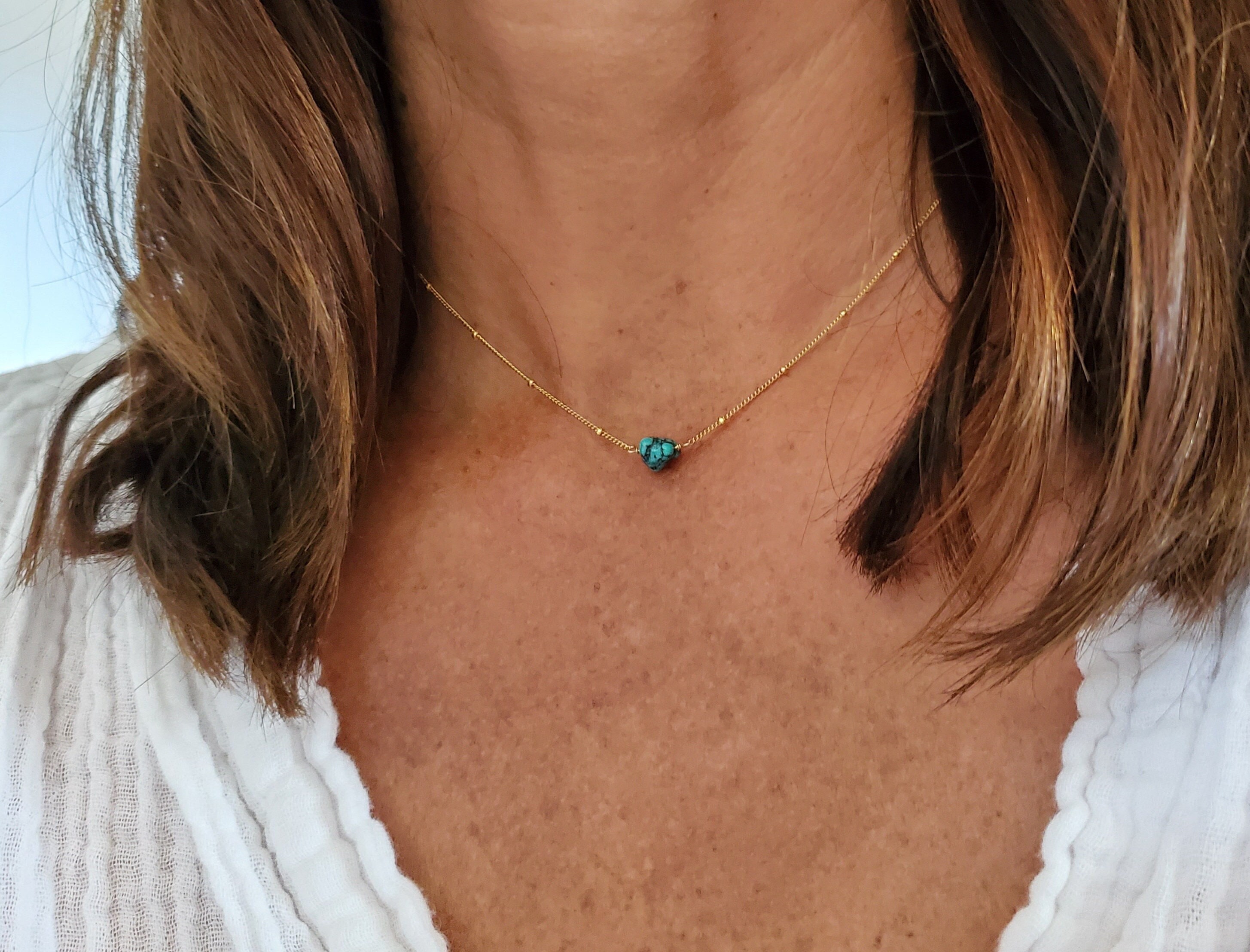 Tiny Gemstone Necklace Citrine Turquoise Amethyst Elegant