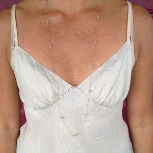 Swarovski Crystal Long necklace, Gold Chain, White Opal Crystal, 36&quot; necklace, wrap necklace