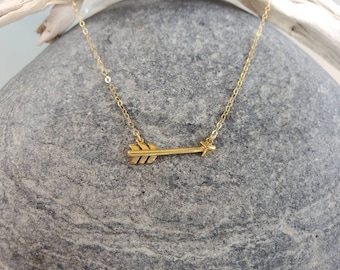 Tiny Gold Arrow Necklace, layering necklace, 24k Gold Vermeil, tiny gold necklace, tiny charm necklace, Tiny Arrow