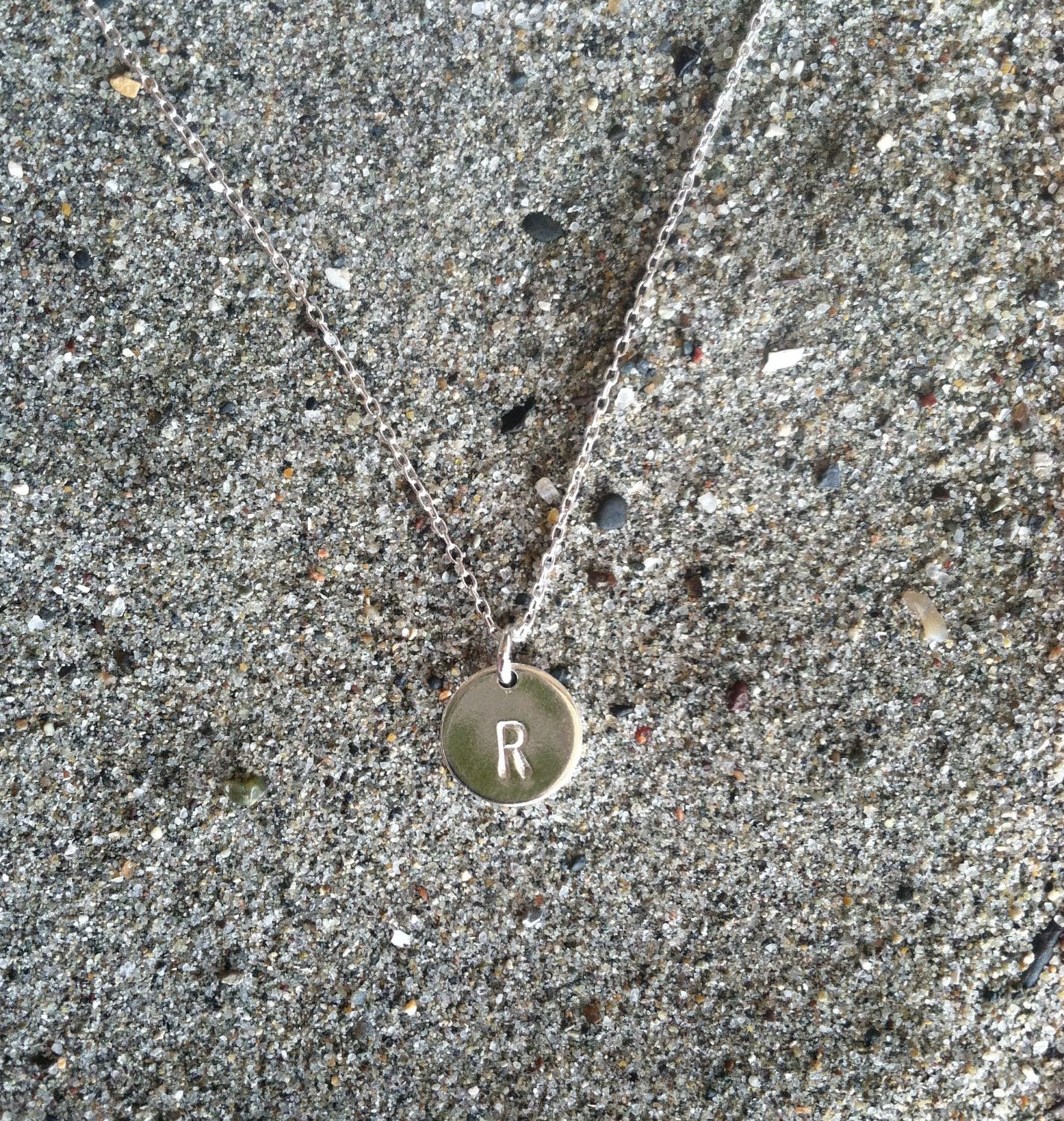 Tiny Monogram Necklace, Initial Necklace, Sterling Silver Round Charm
