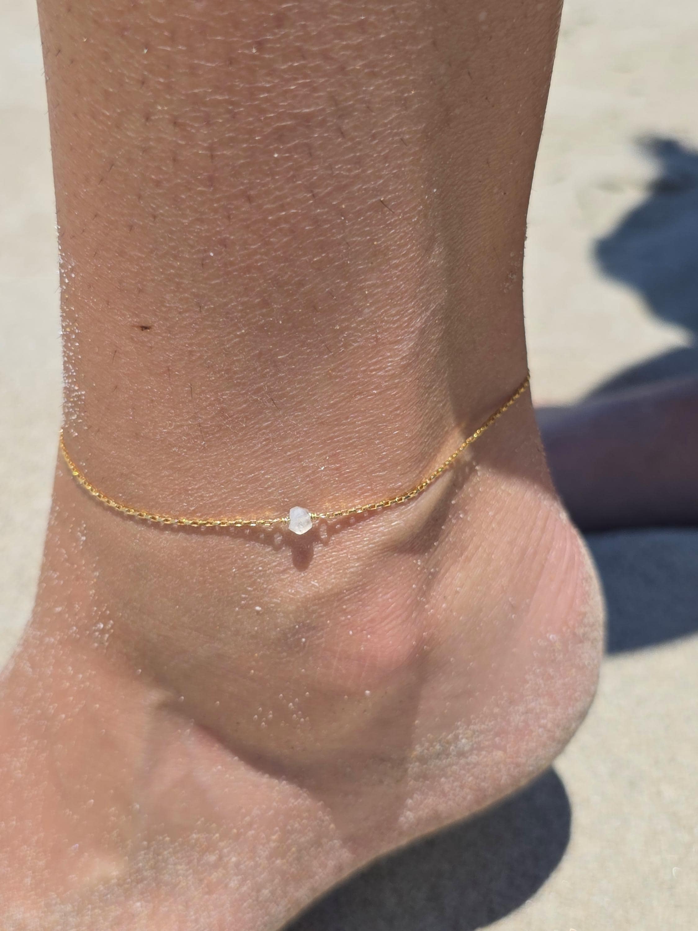 Dainty Moonstone Anklet, Moonstone Anklet, Gemstone, Gold Anklet,…