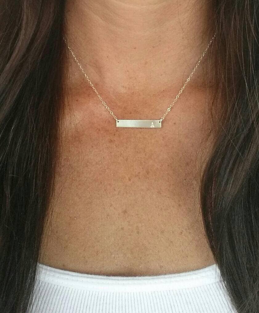 Monogram Necklace, Gold Bar Necklace 