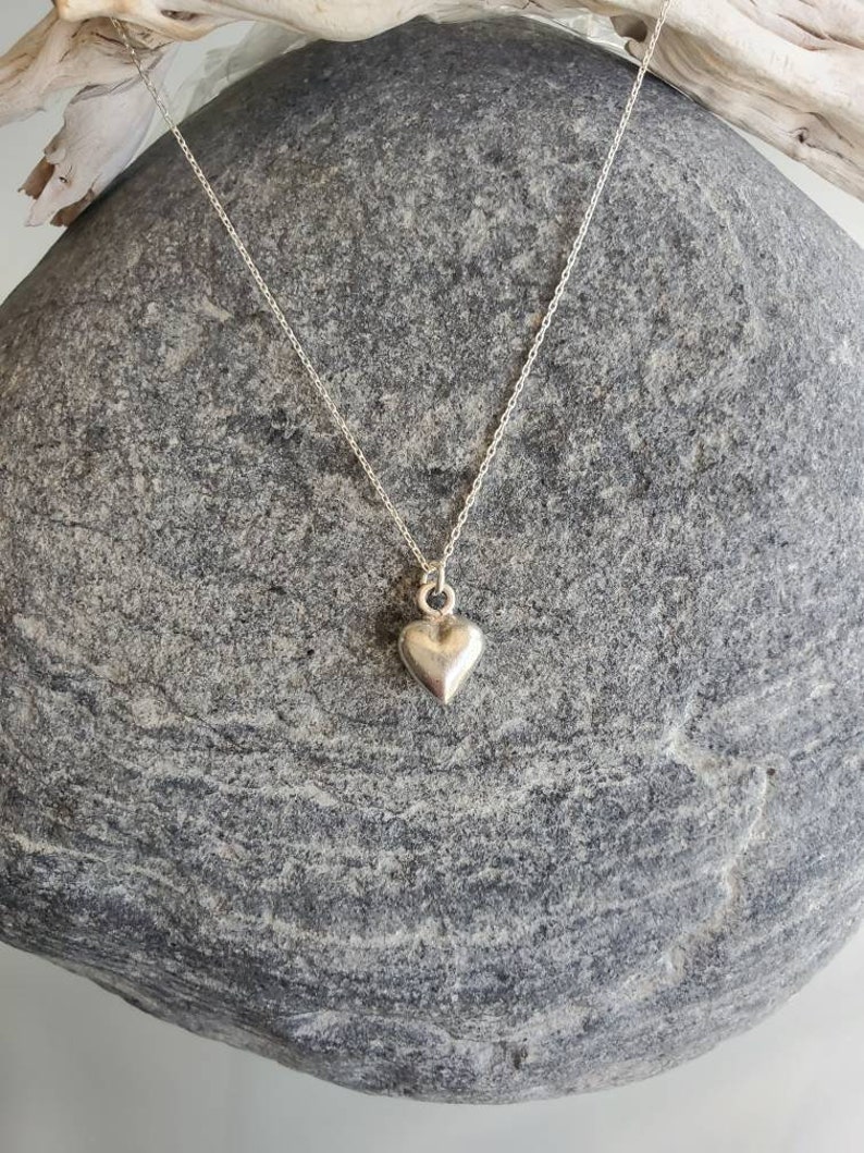 Matte Silver Heart Necklace Tiny Heart Silver Heart Tiny - Etsy